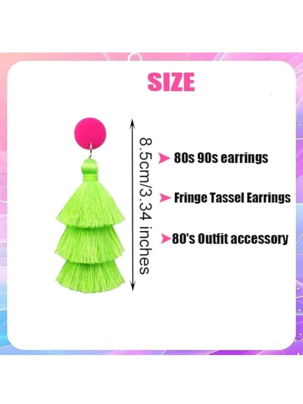Zara Neon Green and Hot Pink Tiered Tassel Drop Earrings